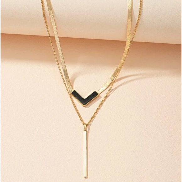 Geometric Charm Layered Necklace - Picture 2 of 6